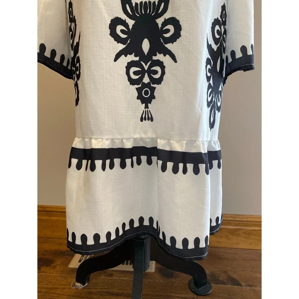 Swimsuit Coverup‎ Dress Off Shoulder Black & White Plus Size XL Ethnic Boho Sexy